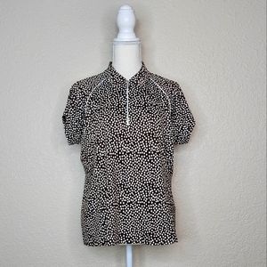 Sport Haley Brown White Polka Dot Pullover Blouse t-shirt V-neck Large vintage